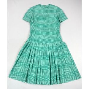 Carlye‎ Vintage Pleated Dress Geometric Print Short Sleeve Green Mod Size 6?